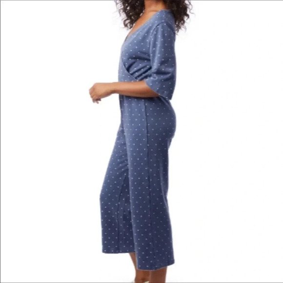 NWT Alternative Bay Blue Pin Dot Piper Cross Front Cropped Jumpsuit XS Dots - Picture 3 of 5